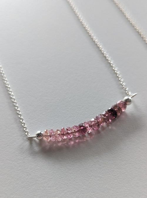Pink Sapphire Ombre Gemstone Sterling Silver Bar Necklace