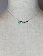 Black Spinel Sterling Silver Beaded Gemstone Bar Necklace