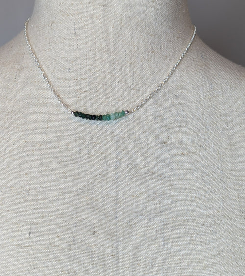 Emerald Ombre Gemstone Sterling Silver Bar Chain Necklace