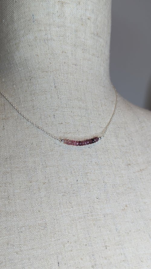 Pink Sapphire Ombre Gemstone Sterling Silver Bar Necklace