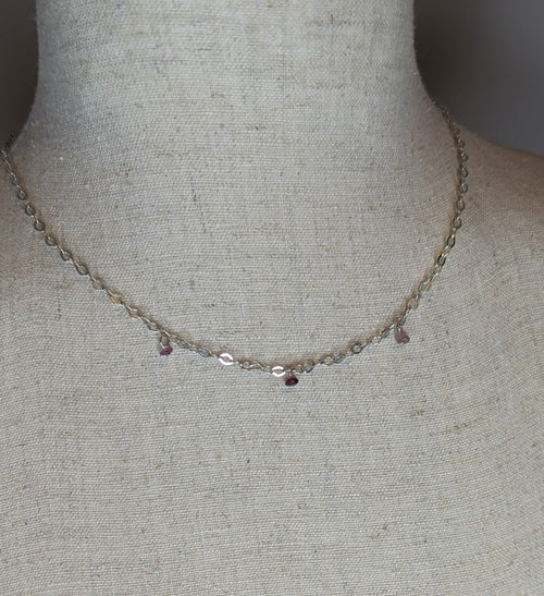 Sterling Silver 'Diamond-Chain & Pink Sapphire Necklace
