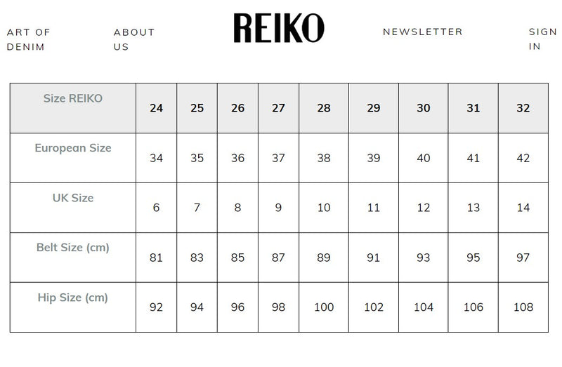 Reiko Size chart Re_Find Preloved