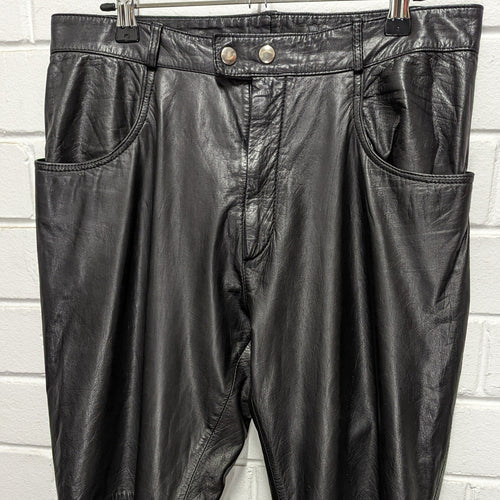 Rivet Korea Genuine Black Leather Straight Leg Motorcycle Pants