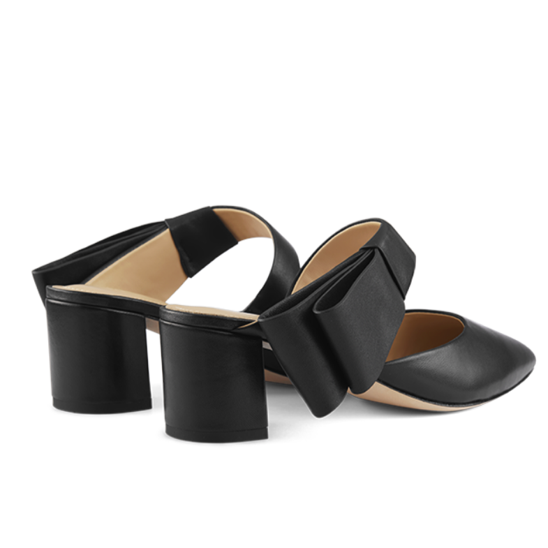 March Muse Black Sculptural Bow Mule Heels