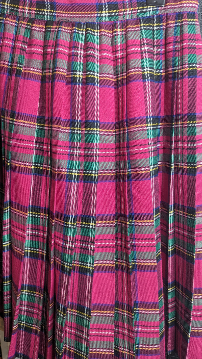 Target Vintage Wool Blend Hot Pink Pleated Gingham Tartan Skirt