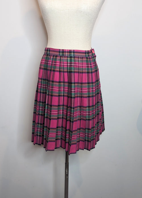 Target Vintage Wool Blend Hot Pink Pleated Gingham Tartan Skirt