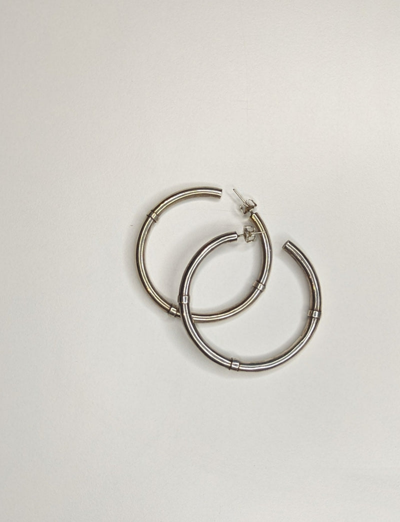 Sterling Silver Large Vintage Hoop Earrings