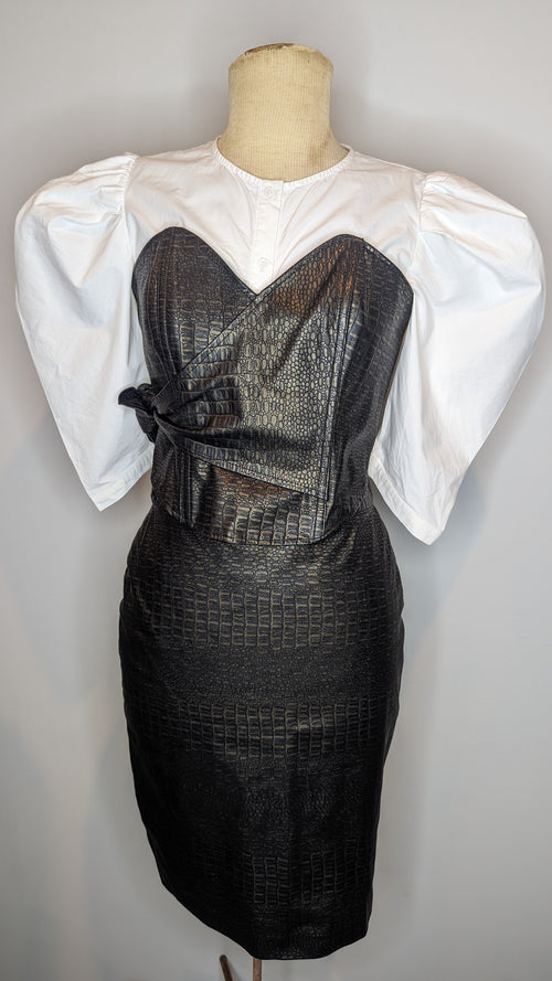 Frantik Australia Black Gold Print Vintage Leather Top Skirt Set