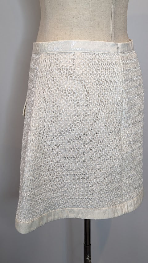 Bec & Bridge Button Detail Pockets Cream Textured Mini A-line Skirt