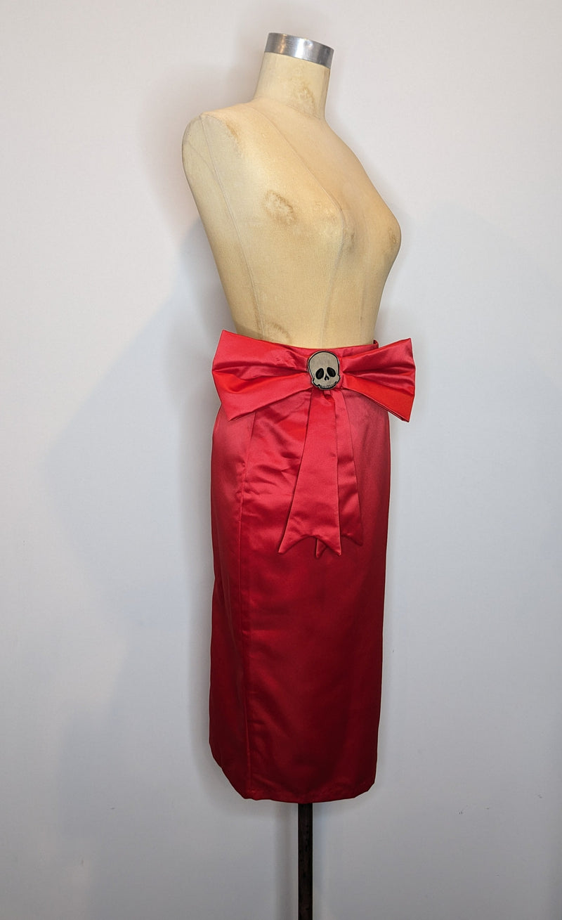 Deadly Dames Vintage Pinup 1950s Style Red Satin Pencil Skirt With Bow