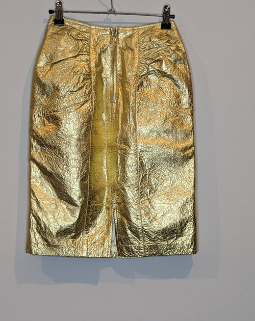 John Michael Vintage High Waist Leather Metallic Pencil Skirt