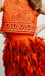Sass & Bide 2 Piece Ostrich Feather & Battenberg Lace Orange Mini Dress