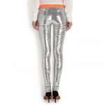 Sass & Bide Silver Sequin Neon Orange Elasticated Jersey Leggings