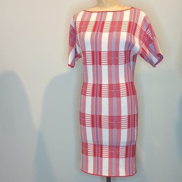 Scanlan Theodore Check Crepe Knit Dress  S/M. (RRP $650)