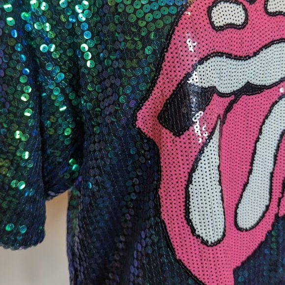 Adyn Rock Customs Sequin Rolling Stones Tongue & Lips Logo Tshirt