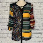 Desigual Vibrant Striped Floral Sheer Long Sleeve Button Down Blouse