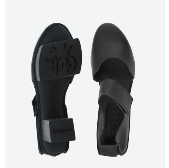 Trippen 'HAPPY BLANK' Black Leather & Rubber Flatform Court Shoes