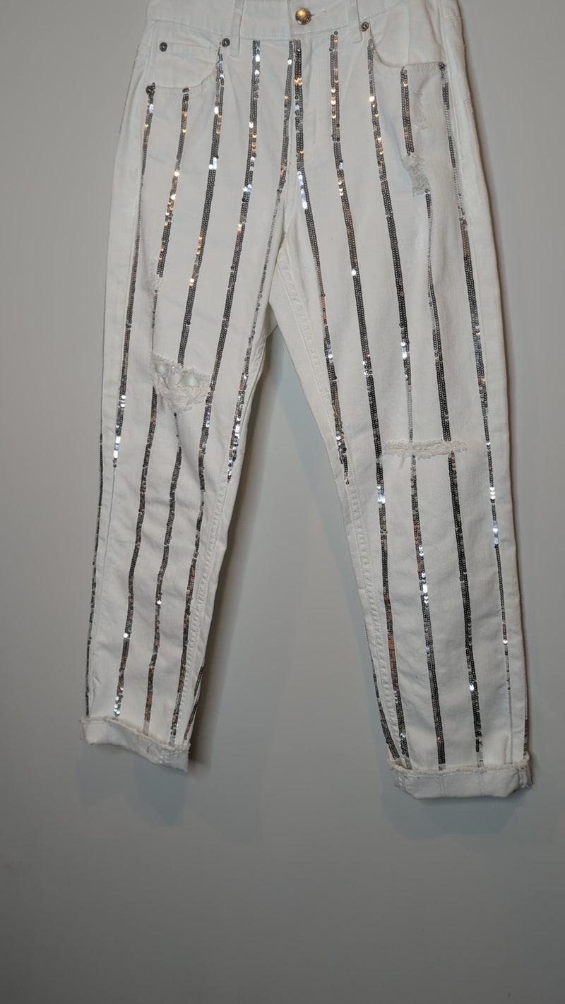 Sass & Bide White & Silver Sequin Jeans