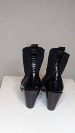 Senso Quentin Boots Ebony Black Ankle Sock Faux Patent Leather Booties