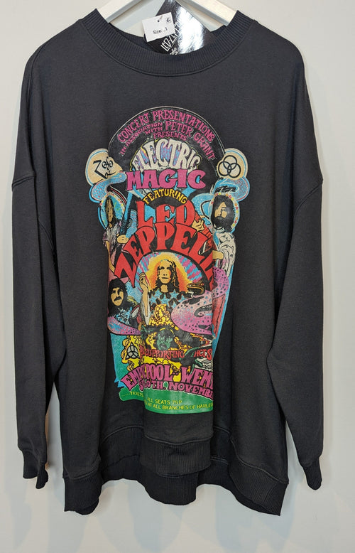 Led Zeppelin Grey Black Multi Colour Graphic Print Sweater Official Merch