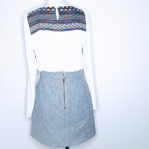Grey 'Tweed' A-line Mini Skirt