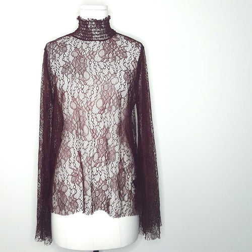 Plum Lace Flare Sleeve Top, by Witchery