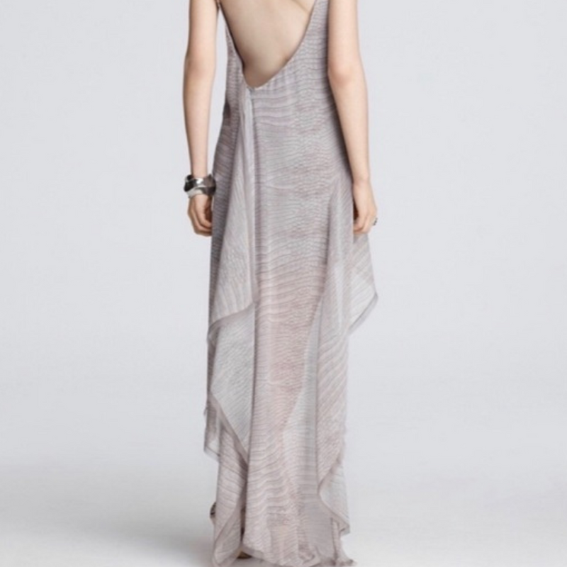BCBG MAXAZRIA Silk Crocodile Textured Hi-Lo Fishtail Embellished Maxi Gown