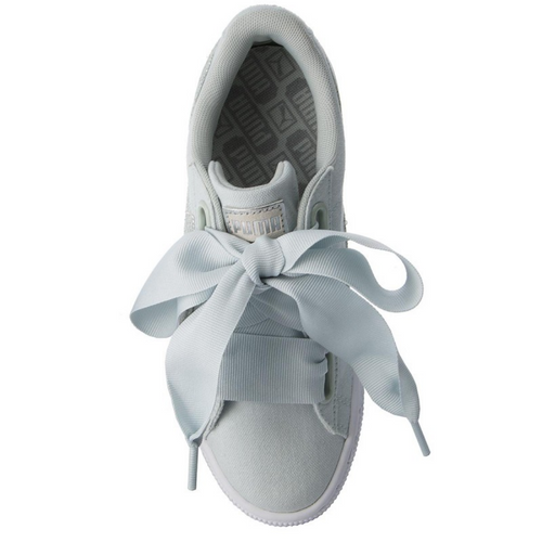 PUMA Blue Flower-White-Silver Basket Heart Canvas Sneakers (Mint/Pastel Green)