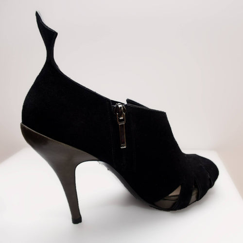 Christian Dior black suede peep toe heels