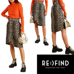 Ganni Leopard Print Denim Midi Skirt