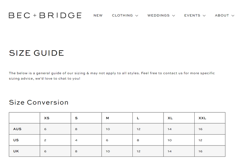 Bec & Bridge Size chart Bec & Bridge Floral Ruched MeshTop Anais