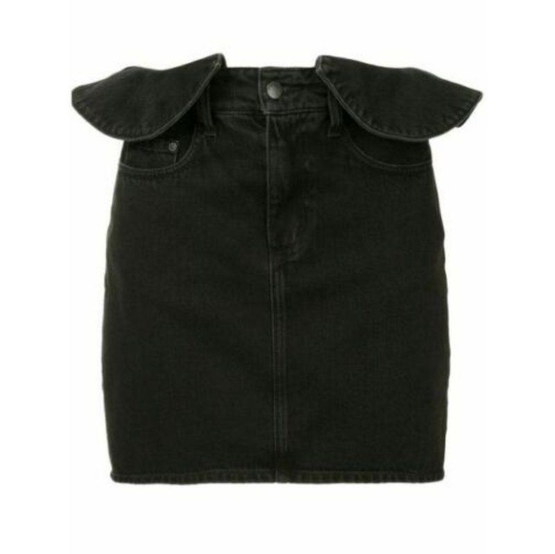 Nobody Black Wash Denim Ruffle Pencil Mini Skirt
