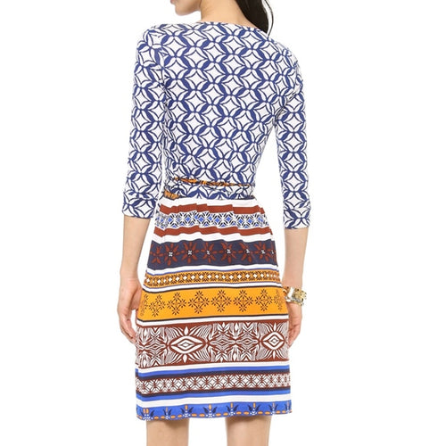 DVF Multicolor Printed Two Desert Band Wrap Dress