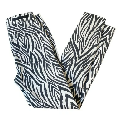 Decjuba Evie Animal Zebra Print High Rise Skinny Ankle Jeans