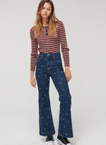 High Waisted Embroidered Flared Abbey Jeans Ghanda Clothing 