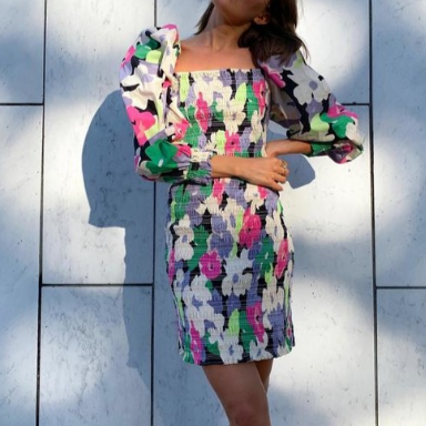 Smocked Puff Sleeve Floral Dress, by H&M Conscious Collection
