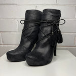 BCBGeneration Faux Suede Black Tassle Pull On Ankle Booties