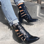 Mollini Black & Silver Leather Strappy Ankle Boot Heels