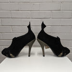 Christian Dior Black Suede Peep Toe Ankle Boot Stilletoe Heels