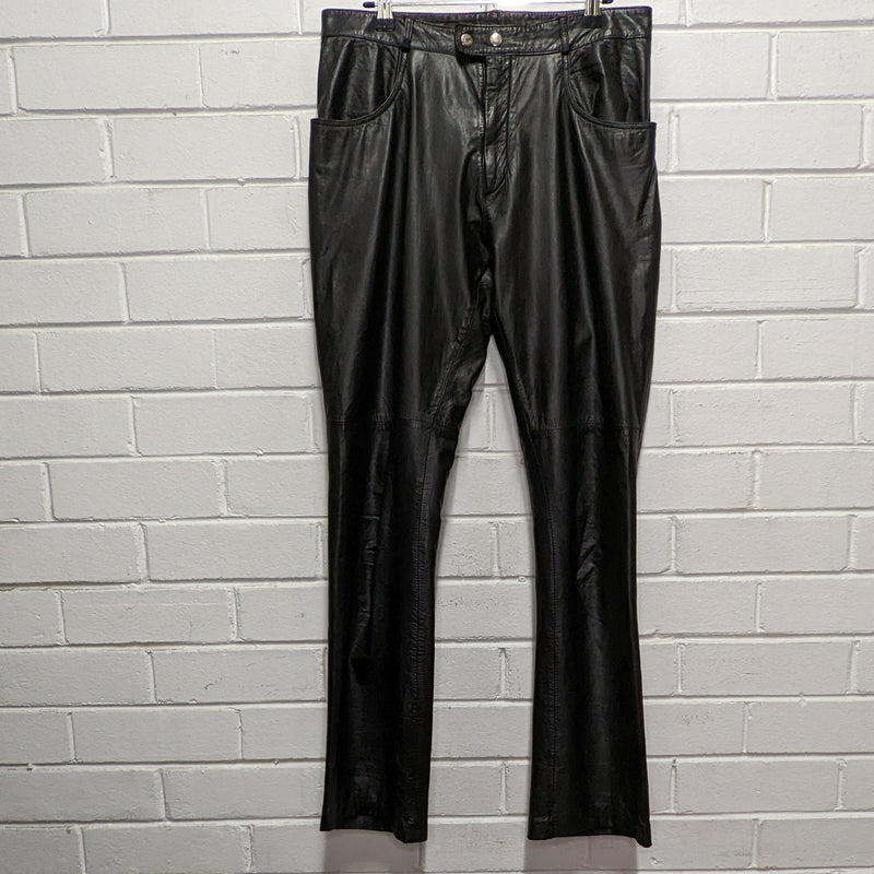 Rivet Korea Genuine Black Leather Straight Leg Motorcycle Pants