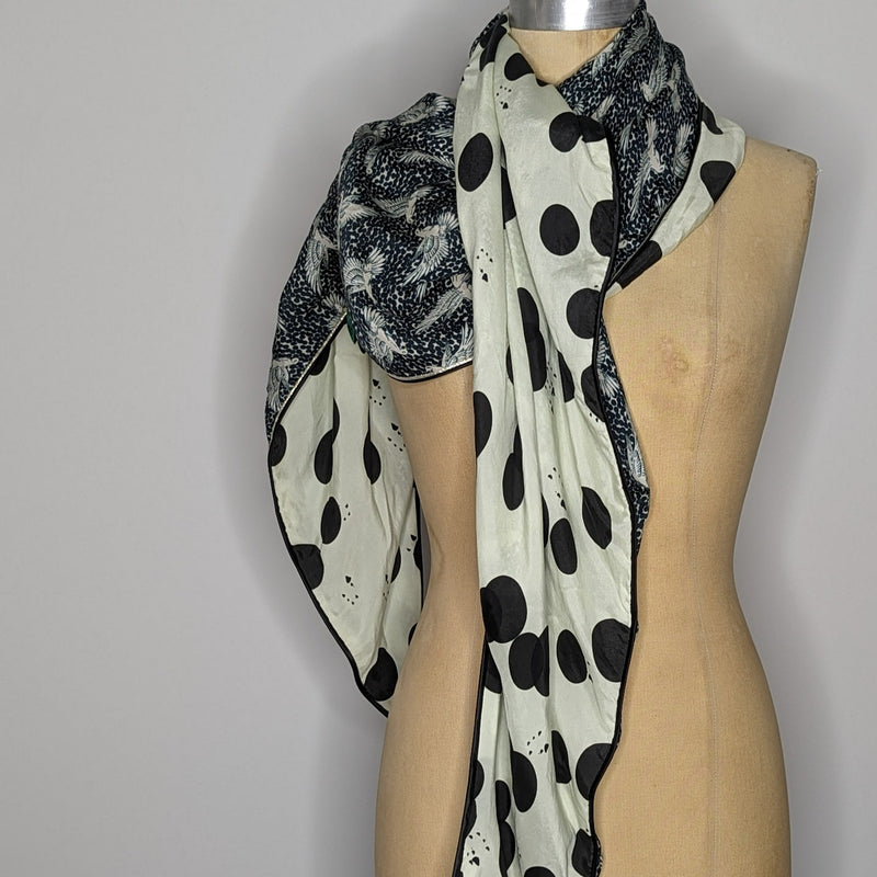 Pom Amsterdam reversible double-layer asymmetric pattern blue cream scarf