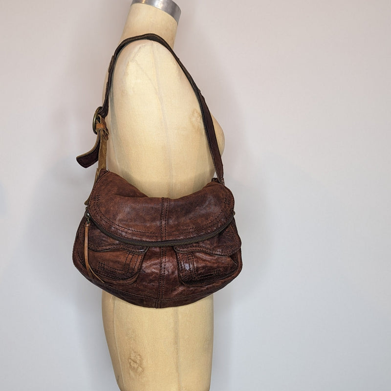 Lucky Brand Vintage Inspired Leather Hobo Stash Bag