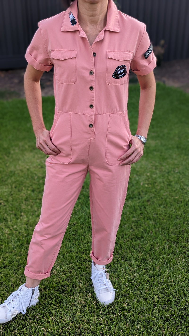 'Introvert' Valentines Upcycled Pink Jumpsuit