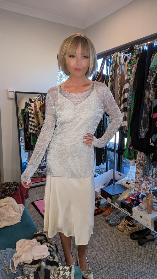 Flannel Cream Silk Midi Slip Dress