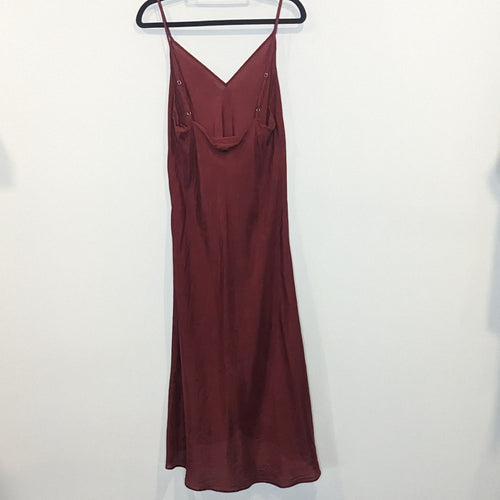 Lee Matthews Wine/Burgundy Bias Silk Midi Slip Dress