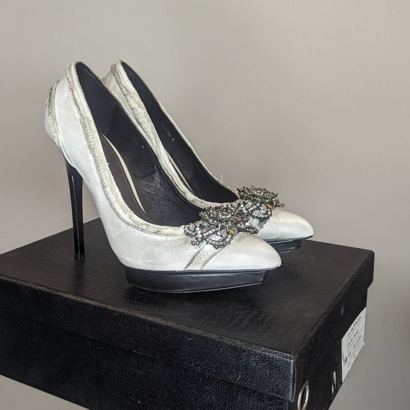 Matichevski Distressed Leather & Diamante Stiletto Platform Heels