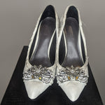 Matichevski Designer Distressed Leather & Diamante Stiletto Platform Heels