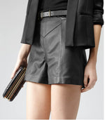 Reiss High Waisted Black Leather Shorts