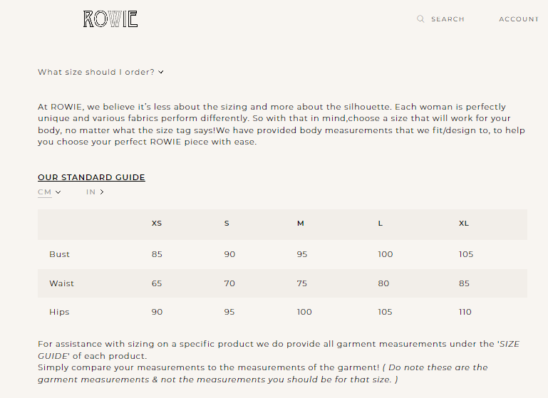 Rowie Size Chart Re_find Preloved
