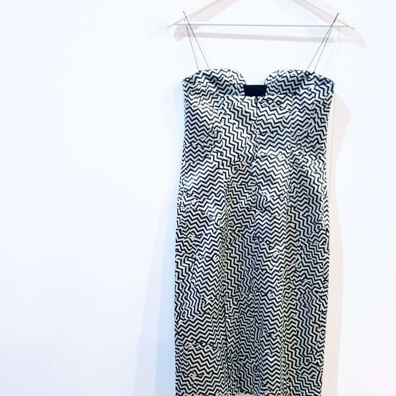 Kenzo 'Broken Floor' Silver Metallic Zigzag Jaquard Dress